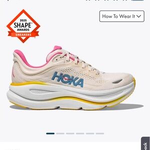 Hoka Women's Cream and Pink Sneakers with Blue Logo